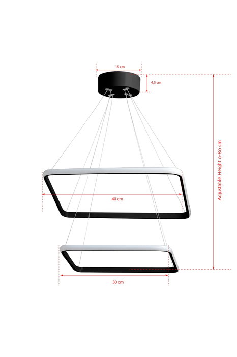 Opviq Duple Square Set Lámpara de araña Negra con Luz Amarilla